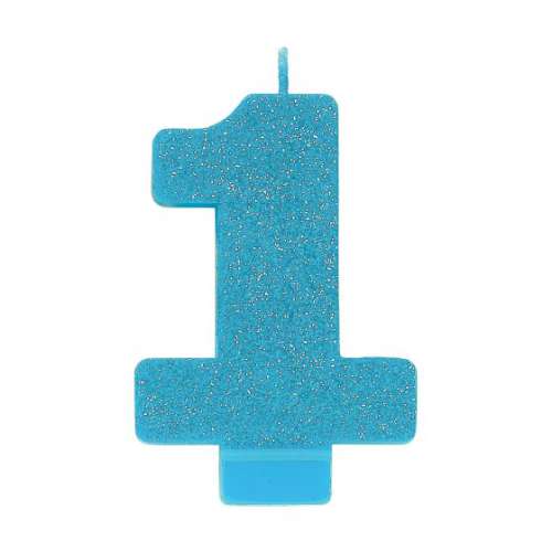 Sparkly Blue Candle - No 1 - Click Image to Close